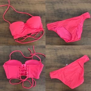 Victoria’s Secret bikini set corset neon coral 34b